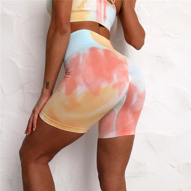Two Piece 2PCS Tie Dye Crop Bra Shorts Workout Outfit