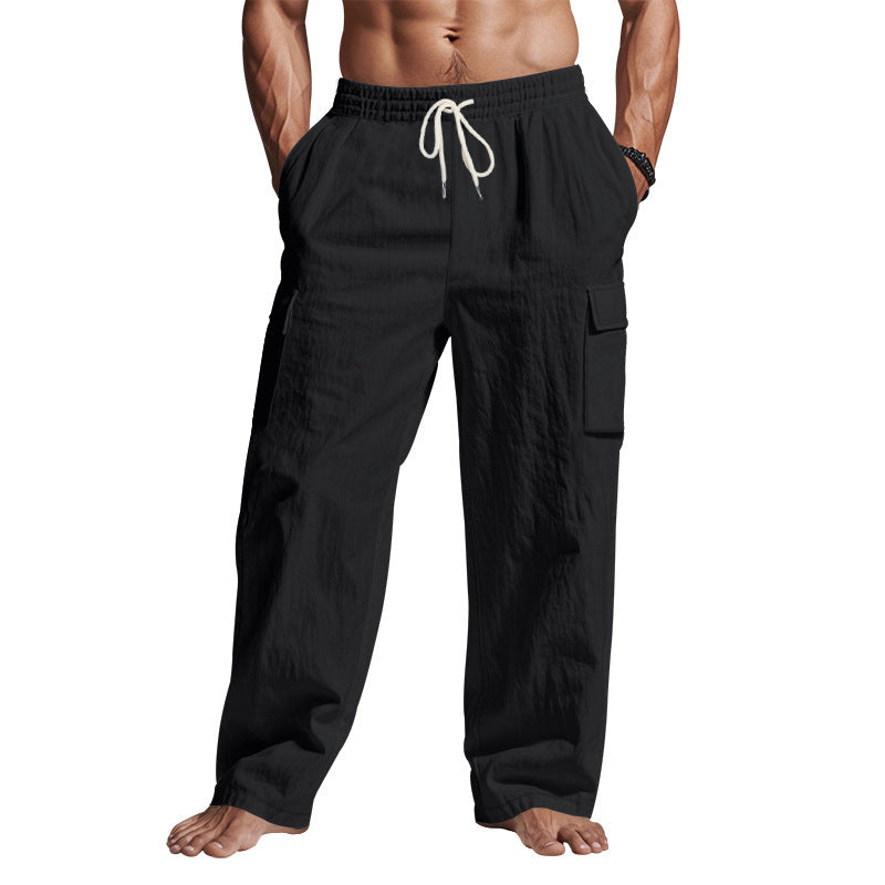 Men's Workwear Multi-pocket Straight Linen Pants